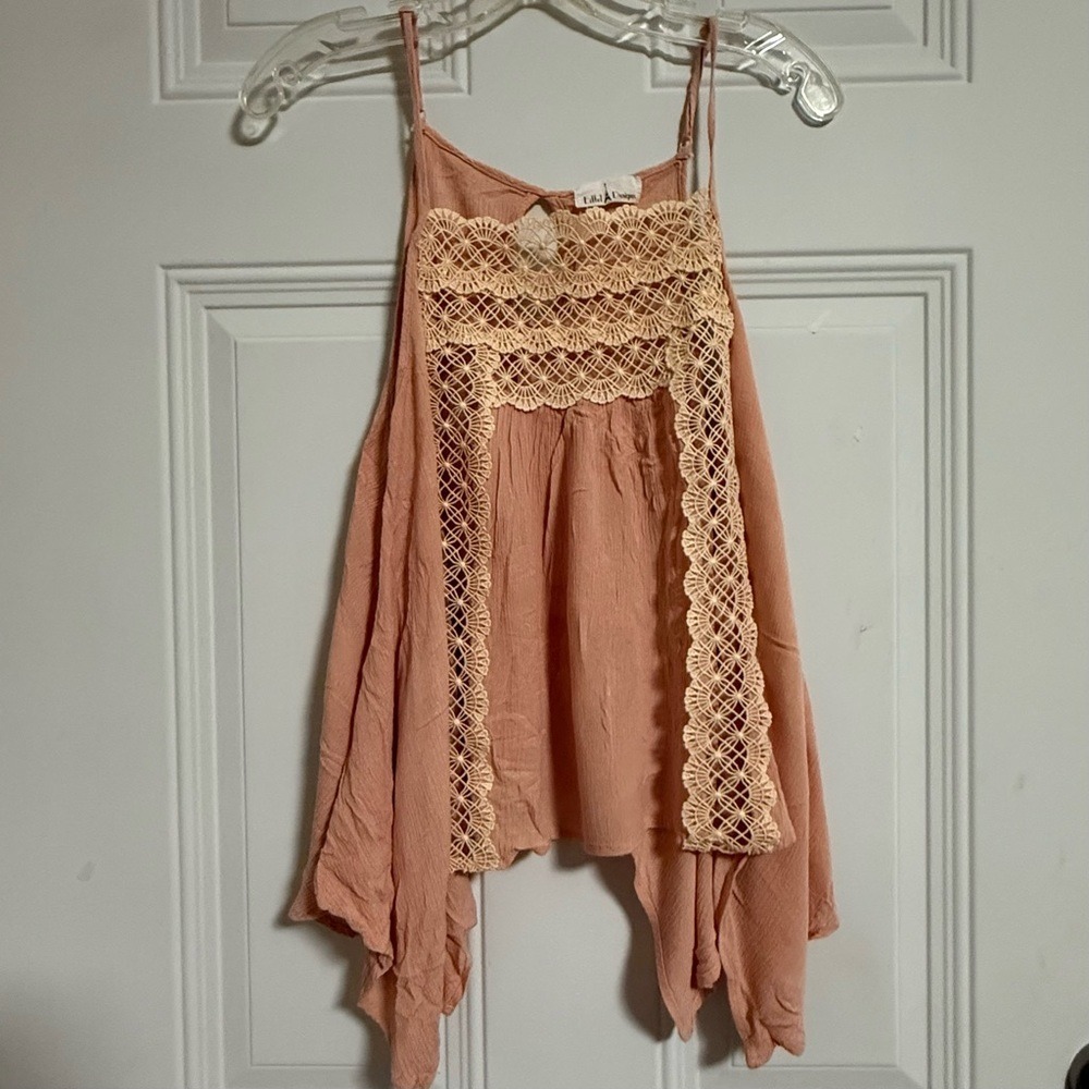 Eiffel Designs Asymmetric Top SZ Crochet Lace bodice Boho Cottage Fairy Whimsy‎